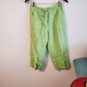 Talbots 100% irish linen lime green capri trousers stretch waist size 4 petite